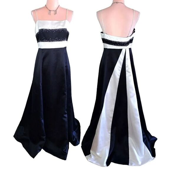 Dave & Johnny VTG Black White Sparkly Satin Prom Ball Gown *Med (11/ 12) - Picture 1 of 17